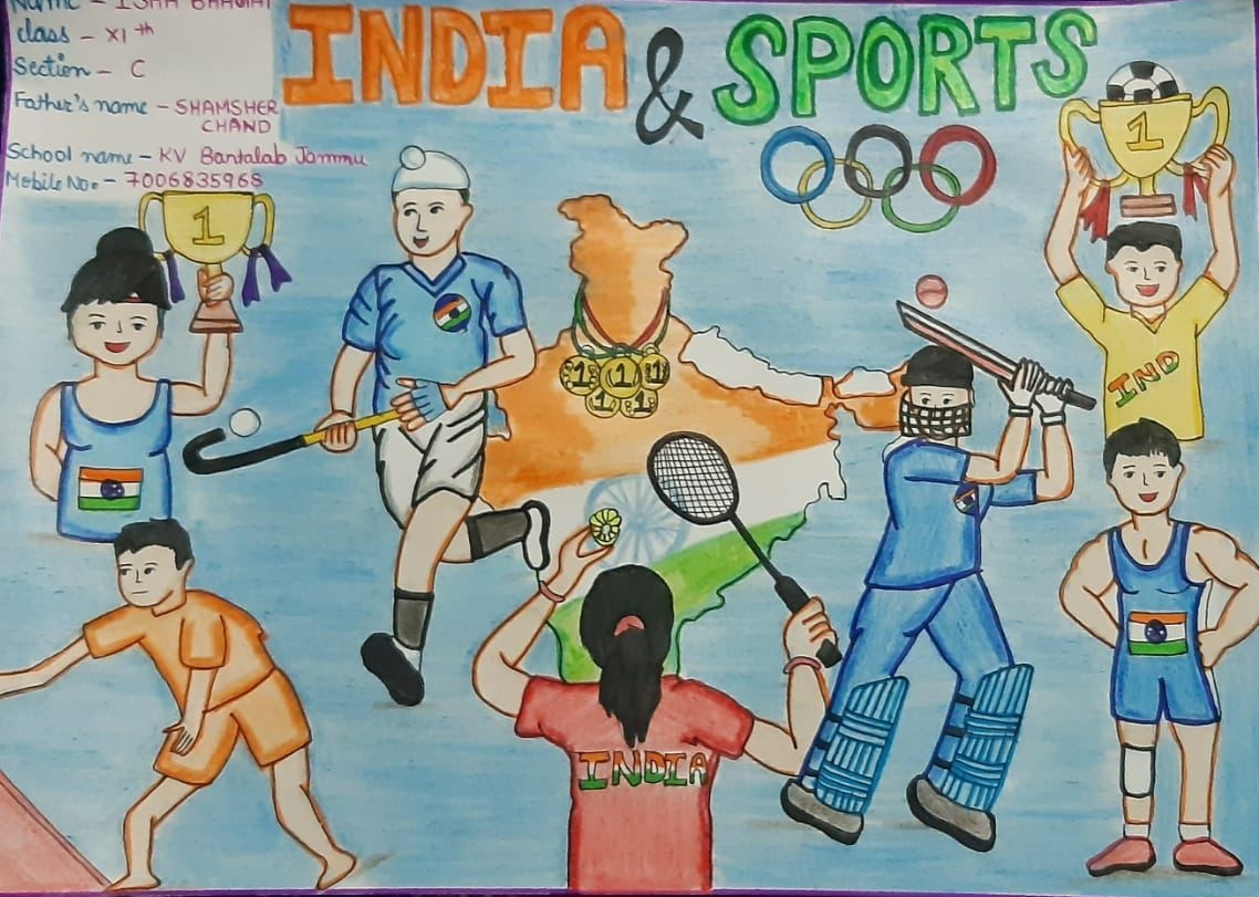 Various school related drawings of a sports day Stock Photo - Alamy